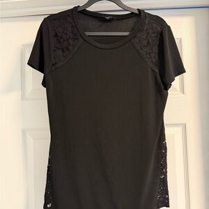 Express Black Lace Accent Short Sleeve Top